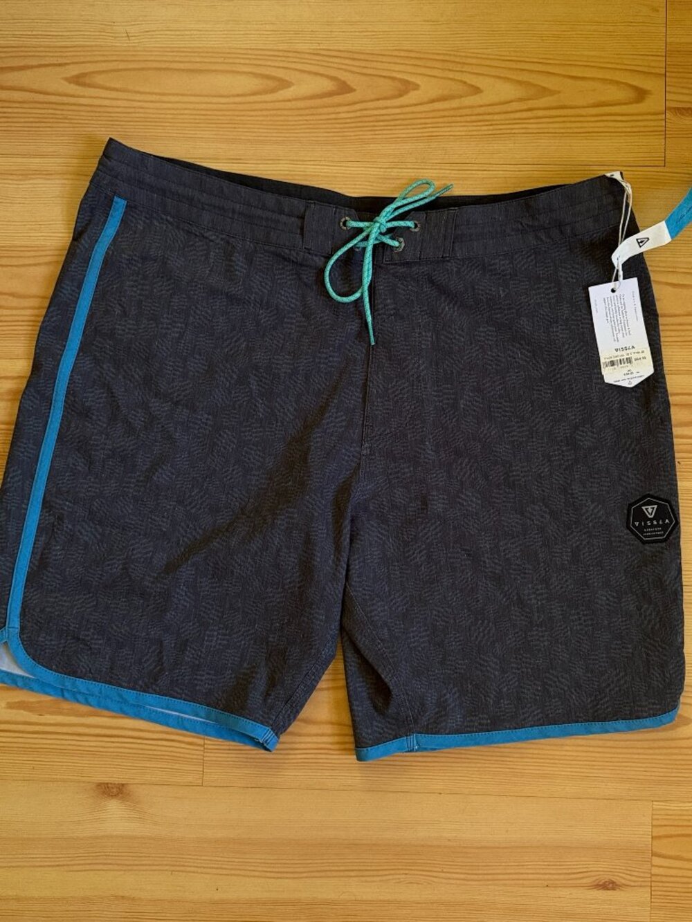 Coconut Stretch Boardshorts Geometric Surf Shorts Dark Grey Blue Size 38 Mens
